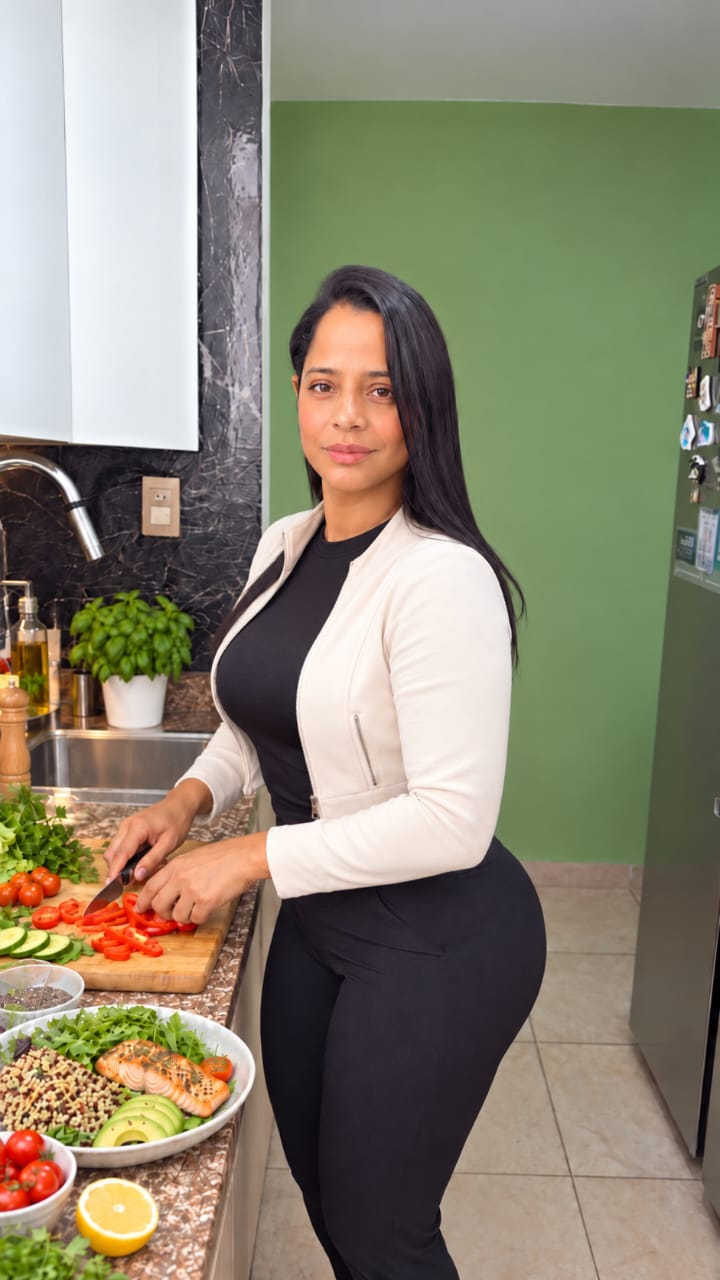 Duvinuska preparando comida en la cocina